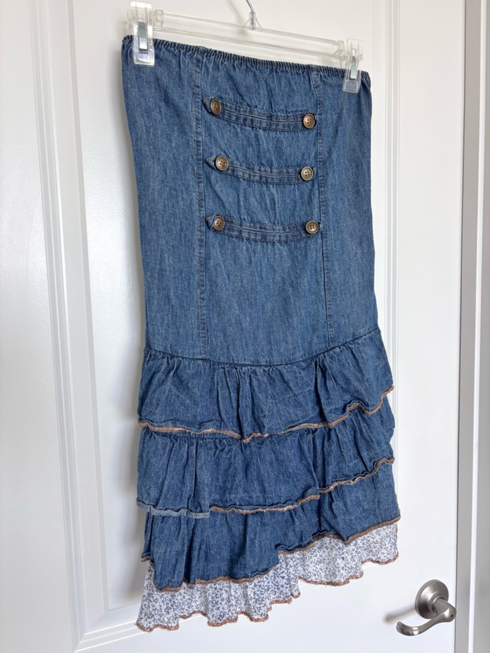 Denim Tiered Ruffle Midi Dress Country Western Boho Size Small Medium